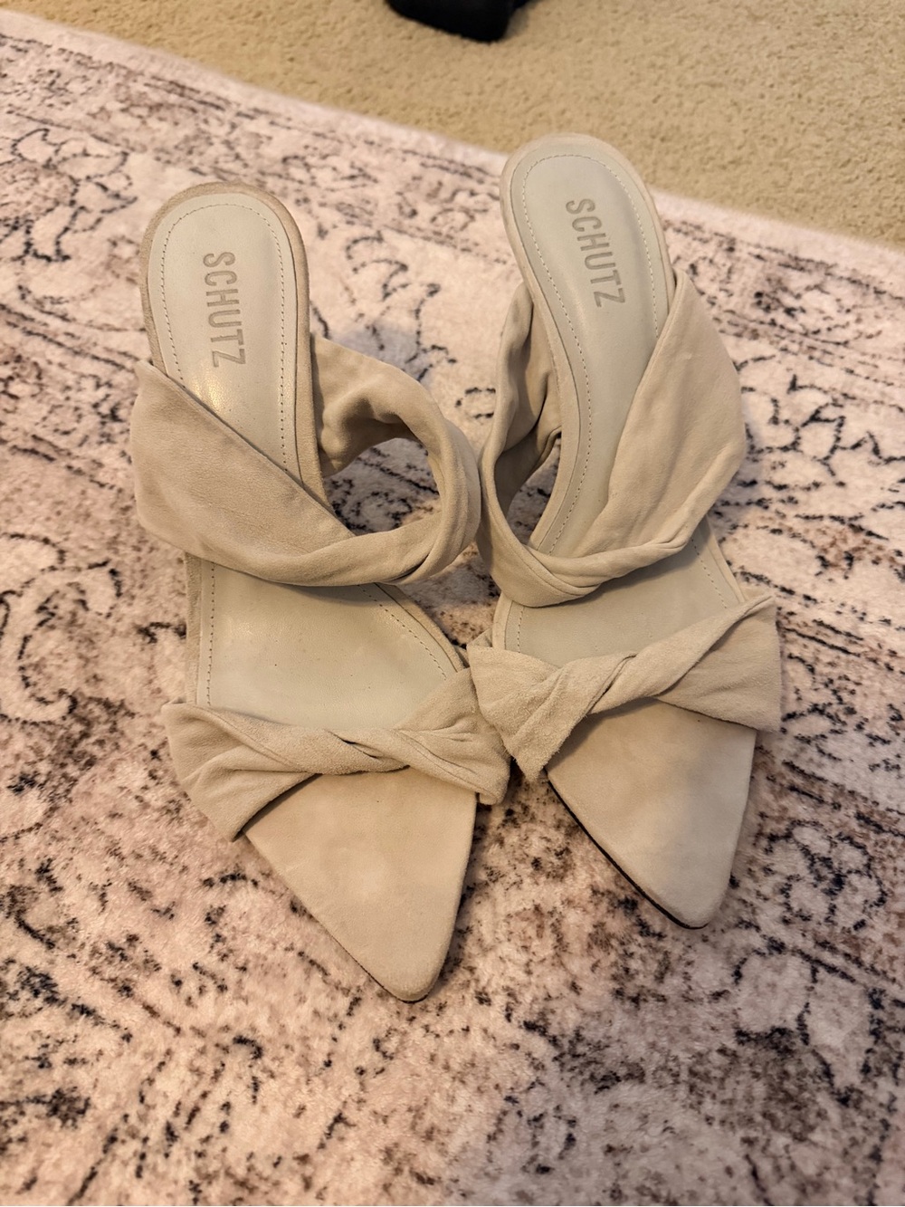 SCHUTZ Cream Knotted Suede Slide Mules